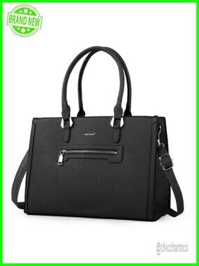 Vegan Leather Structured Satchel Handbag Medium Top Handle Work Bag